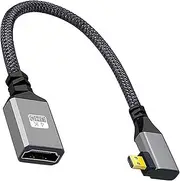 tunghey Right Angled Micro HDMI to HDMI Adapter Cable, Nylon Braided 90°Degree Micro HDMI Male to HDMI Female Cable (Type D to Type A) Support 4K/60Hz 1080p 20CM (Right Angle)