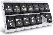 7 Day AM PM Pill Organizer - 2 Times a Day Large Weekly Pills Case Black