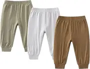 [JunNeng] 3PCS Baby Rayon of Bamboo Jogger Pants, Toddler Infant Summer Soft Basic Solid Long Bloomers Pants