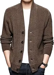 [Generic] Men's Stand Button Knitted Cardigan Slim Fit Cable Cardigans Sweater Button Up Knit Cardigan Sweaters for Men