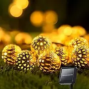 Solar String Lights for Outside, 9.8FT 20LED Outdoor Solar String Lights with 8 Mode, Moroccan Solar Fairy Lights, Waterproof Globe Solar Twinkle Lights for Outside Garden Patio Wedding, Warm White