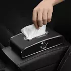 Sun Visor Car Tissue Box PU Leather With Clock Headrest Interior Paper Towel