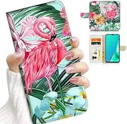 for iPhone 8 Plus, iPhone 7 Plus, iPhone 6 Plus, iPhone 6s Plus, Designed Flip Wallet Card Holder Phone Case Cover, A24186 Tropical Flamingo 24186