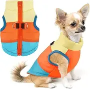 TM Pet Dog Cat Coat with Leash Anchor Color Patchwork Padded Puppy Vest Teddy Jacket Chihuahua Costumes Pug Clothes XS S M L (M, Sky Blue)
