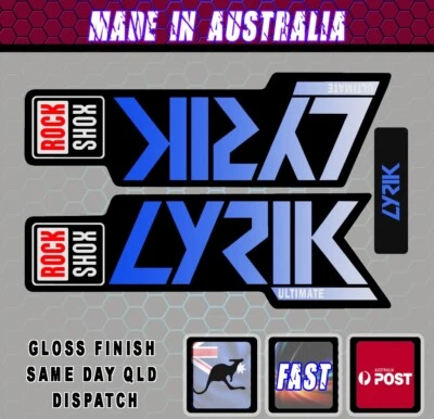 Rockshox Lyrik style Fork Decal BLUE Fade Sticker Laminated REPRODUCTION HD
