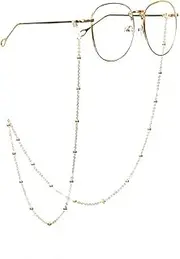 [Xiyantiji] Beaded Eyeglass Chain Sunglass Chain Face Mask Chain Holder Reading Glassess Chain for Women Girls Adjustable Metal Eyeglass Chains Elderly Eyewear Retainer Chain Gold And Silver 2Pcs