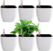 [yarlung] 6 Pack Self Watering Planter with Water Level Indicator, 5 Inch Plastic Plant Flower Pots Nested Container for Indoor Plants, Herbs, Aloe, Outdoor Gardening