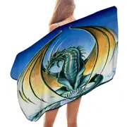 Fantasy Drawings Aerie Green Yellow Dragon Microfiber Beach Towel
