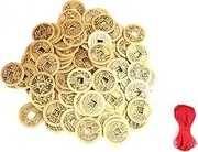 RayLineDo® Pack of 50 Chinese Qing Dynasty Lucky Feng Shui Coin Good Fortune Wealth and Success Imitation Metal Ancient Coin Random Mixed 2.3cm/1inch with 10M Free Nylon Chinese Knot Cord