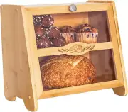 Double Layer Farmhouse Bread Box with Window for Kitchen Counter, Large Capacity