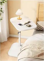 C Shaped Side Table,New Adjustable Height C Shaped End Table,360°Swivel Couch Side Tables for Small Spaces,Bed Side Table for Sofa/Bathtub,Rotating Tabletop(White)