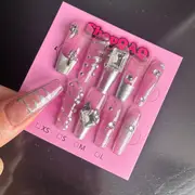 Future Isle Handcrafted Cyberpunk Press-On Nails - Metallic Sparkling Gems, Removable & Reusable