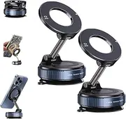 Eptchn Maglock 360° Foldable Magnetic Phone Mount, Upgraded Vacuum 96lbs Ultra Suction Cup Car Phone Holder for Car/Gym/Mirror/Smooth Surface (2PCS Black)