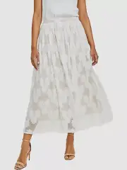 Anne Klein Women's White Pleated Lace Pull On Skirt Size XL
