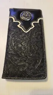 Men's Western wallet Long Roper (BLACK) / LONGHORN HORSESHOE CONCHO