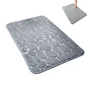 Bath Mat Anti Slip Cobblestone Embossed Quick Drying Absorbent Bath Stone Mat -Light Grey