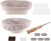 Proofing Basket Set Banneton Bread Proofing Basket of 2-10 Inch Oval, and 9 Inch Round+Premium Bread Lame and Slashing, The Perfect Baking Bowl