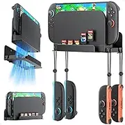 Auarte Wall Mount for Nintendo Switch 2, Metal Wall Bracket Compatible with 4 Joy-Con Hooks and 5 Game Card Holders, Hollow Design Fast Heat Dissipation, Safely Store Near or Behind TV
