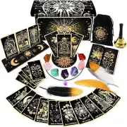 Tarot Cards with Guide Book, 78 Black Classic Tarot Deck Set for Beginners and T
