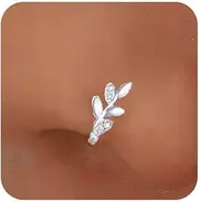 [Aneneiceera] Vintage Crystal Leaf Nose Ring Hoop Gold Rhinestone Leaf Nose Ring Stud Tiny Leaf Nose Screw Stud Ring Boho Cz No Piercing Nose Hoop Clip on Nose Ring Jewelry for Women