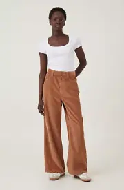 Cotton:On Women's Cord Super Baggy Leg Corduroy Pants Pinecone Brown Size 6 NEW