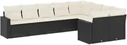 vidaxl Modular Outdoor Garden Sofa Set - Black Poly Rattan with Cream Cushions - 9 Piece Patio Furniture for Backyard/Terrace