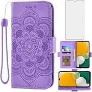 [Asuwish] Compatible with Samsung Galaxy A13 5G Wallet Case and Tempered Glass Screen Protector Leather Flip Credit Card Holder Cell Phone Cover for Gaxaly A13 G5 Galaxies 13A SM A136U Women Men Purple