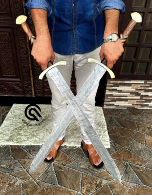 Hand Forged 2 Viking Sword Damascus Steel Sword Two swords With leather cover