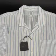 Brooks Brothers Irish Linen Blue Stripe Camp Collar Short Sleeve Shirt XXL NWT