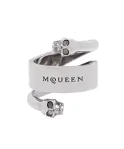 Alexander McQueen Twin Skull Ring 19 antique silver