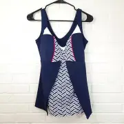 New! Elomi Navy White Herringbone Print Tankini Swim Top Built In Bra US 12