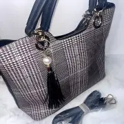 AR NEW YORK PLAID TOP HANDLE PURSE/CROSSBODY WITH PEARL TASSEL- NEW