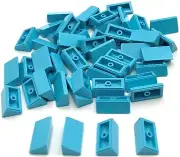 Lego 50 New Medium Azure Slopes 30 1 x 2 x 2/3 Stud Sloped Pieces Parts