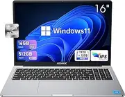 KAIGERR 2025 Gaming Laptop, Laptop Computer, 16GB DDR4 512GB SSD Windows 11 Laptop, 15.6" IPS 1080P, USB3.2