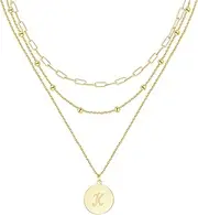 [KSF] Gold Initial Layered Necklaces for Women 14K Gold Plated Dainty Necklaces Trendy Tiny Personalized Necklace Disc Pendant Chain Layering Gold Necklaces for Women Gift Jewelry