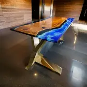 Acacia Wood & Walnut Ocean Epoxy Coffee Table – Modern Resin Table Furniture