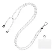 Phone Lanyard Adjustable Neck Lanyard with Transparent Patch White Silver