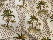 Travers and Co “Zanzibar” Animal Print Monkey Palm Tree Linen Fabric BTY $250/Yd