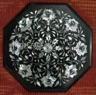 Floral Design Inlay Work Sofa Side Table Octagon Black Marble Coffee Table Top
