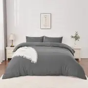 Linenova Pre-Washed Charcoal Quilt Cover Set