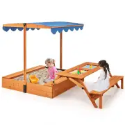CostwayOutdoor Foldable Kids Wooden Sand Box with Lid Cover-Blue