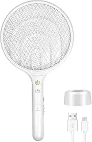 Electric Fly Swatter ValueHall Bug Zapper Racket USB Rechargeable Mosquito Zapper Fly Zapper Racket with Base, LED Trapping Light and 3 Layers Mesh Fly Killer for Indoor, Outdoor Pest Control V1F02