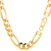 10k Yellow Solid Gold Figaro Chain Necklace, 8.3mm
