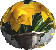 Bouquet Of Daffodils Print Various Activities Shower Cap Reusable Soft And Lightweight Bath Hair Cap Long Hair