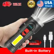 Super Bright Torch LED Flashlight USB Rechargeable&Battery Camping Tactical Lamp