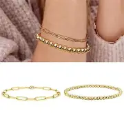 Plated Gold Bead 4mm Bracelet Paper Clip Bracelet Gold Bracelet Fashion