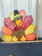 Fall Festive Sitting Turkey - Hand Painted Wood Yard Art - Thanksgiving Outdoor
