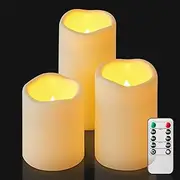 VinTS 3PCS LED Pillar Candles Set, Battery Operated with Remote & Timer, Waterproof, Ivory, Plastic, Perfect for Home, Weddings, Parties