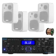 Pyle PDA9HBU 2-Channel Home Audio Bluetooth Receiver, 4x 4" White Speaker, Wire