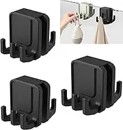 3 Pcs Glass Shower Door Hook,Silicone Double Sided Hooks,No-Drill Bath Robe Hook Holder for Shower Bathroom Hanging Towels,Mirrors,Robe,Window Hooks (3, Black)